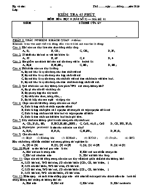 Bộ đề kiểm tra 45 phút môn Hóa học Lớp 8 - Bài số 3 (Có đáp án)